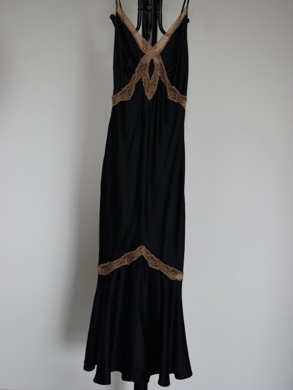 Cami NYC Florentina Dress Black Tan Lace silk Slip Midi